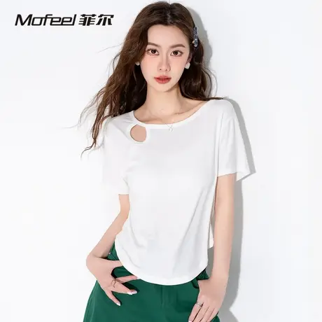 MF真维斯女装2025春夏新款镂空时尚短款辣妹修身女设计感短袖T恤图片