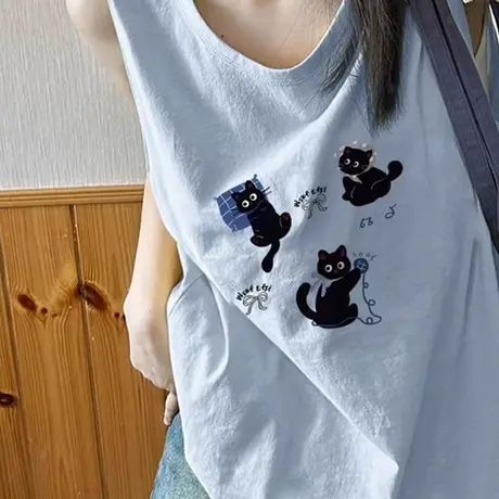 纯棉吊带运动坎肩背心无袖t恤女2025夏外穿慵懒风宽松篮球服上衣商品大图