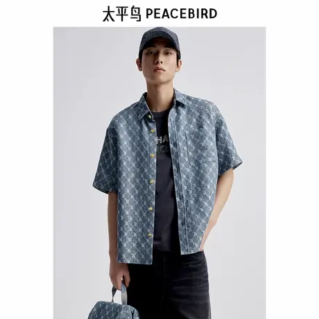 太平鸟男装 短袖衬衫夏季阔版老花透气潮流百搭款休闲衬衣商品大图