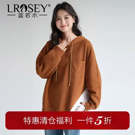 蓝若水大码女装华夫格美式连帽卫衣胖mm秋季新款休闲宽松遮肚上衣图片