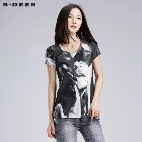 sdeer【❗新品】❣圣迪奥女夏装酷感人物印花挺括质感T恤S16280180商品大图