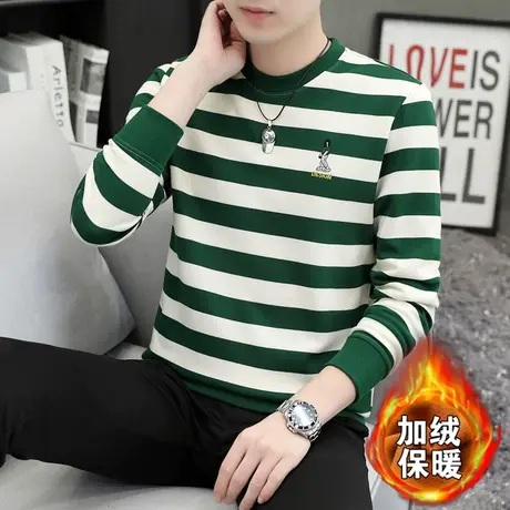 长袖t恤男秋冬季潮流条纹打底衫卫衣男装秋衣潮牌秋装加绒衣服商品大图