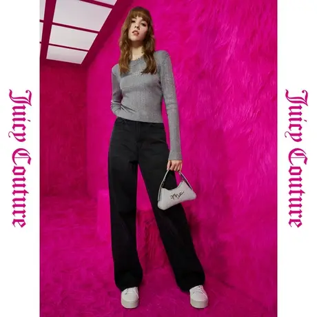 Juicy Couture橘滋2025春夏新款简约百搭刺绣宽松直筒牛仔裤女商品大图