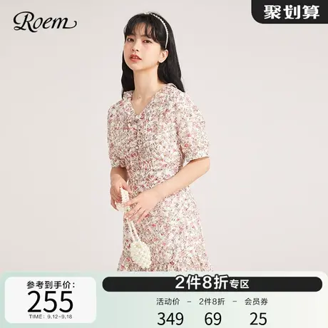 Roem商场同款连衣裙时尚气质清新碎花裙子显瘦时尚V领裙子女商品大图