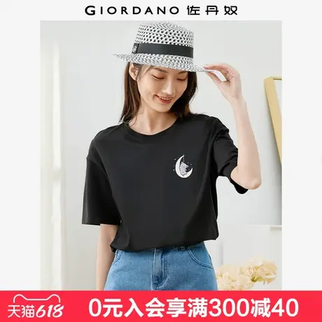 佐丹奴联名t恤女夏新款纯棉小众趣味猫咪印花短袖上衣女99394207图片