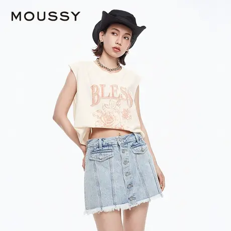 MOUSSY 夏季摇滚风做旧手绘玫瑰背心T恤女028HSQ90-1131图片