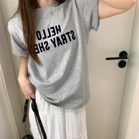 美式复古纯棉短袖T恤女夏季2025新款宽松韩版百搭字母印花上衣潮图片
