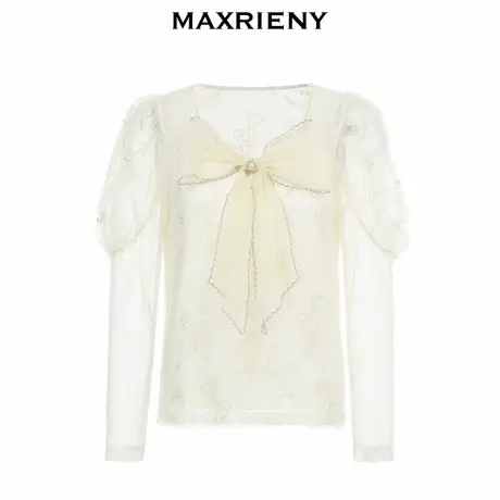 【奥莱】MAXRIENY蝴蝶结蕾丝上衣女冬季打底衫女时尚洋气衬衣商品大图
