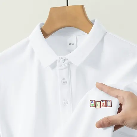 翻领白色polo衫短袖t恤男装2025新款冰丝凉感带领半袖休闲上衣服商品大图