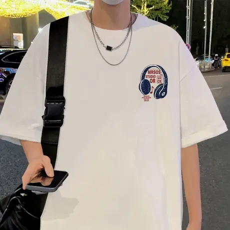 纯棉短袖t恤男夏季美式ins潮牌2025新款宽松半袖男装港风高街体恤图片