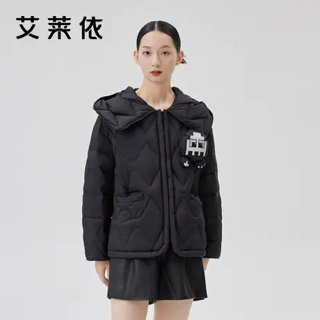 艾莱依短款新款羽绒服女连帽时尚休闲洋气设计感连帽秋冬女款外套商品大图