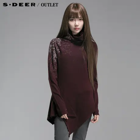 【新品】sdeer圣迪奥专柜正品女装高领刺绣不规则摆针织衫4880219图片