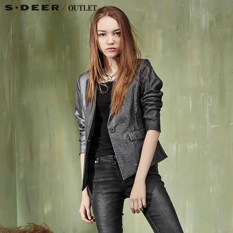 s.deer【新品】圣迪奥专柜正品女春内敛灰调平驳领抓皱印花外套图片