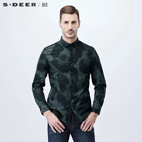 sdeerhe圣迪奥男装休闲块状印染纯棉舒适个性长袖衬衫H15370568图片