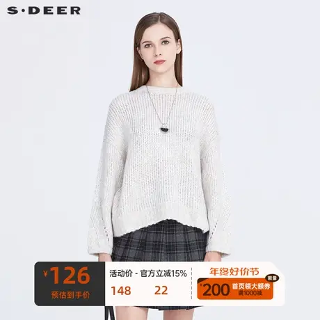 sdeer女装宽松圆领镂空落肩袖毛衣S20483504图片