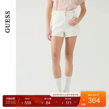 GUESS25年新款春季女士金属配饰纯白水洗牛仔短裤-W5PD3ED51V0商品大图