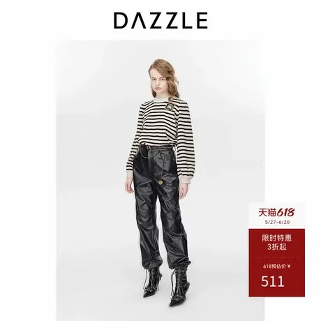 DAZZLE地素奥莱条纹长袖针织衫冬圆领休闲通勤上衣毛衣女商品大图