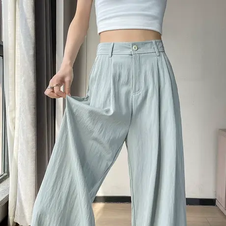 冰丝阔腿裤女夏季新款高腰宽松垂感西装裤日系慵懒风棉麻山本裤子商品大图