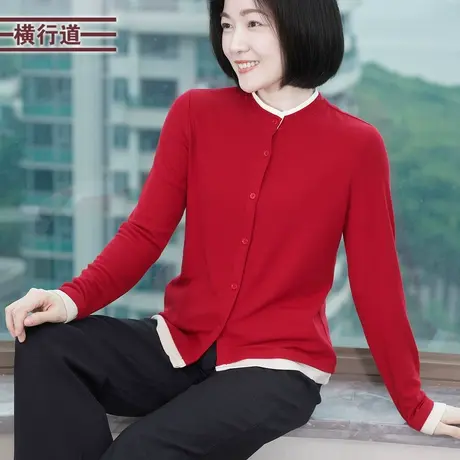 假两件绒衫拼色保暖开衫黑色上衣简约打底衫小圆领女春装2025新款图片