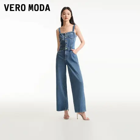 Vero Moda背带牛仔裤夏季纯色阔腿吊带简约休闲时尚街头324264002商品大图