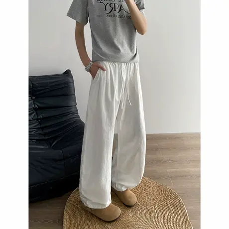 白色裤子男款夏季亚麻男裤休闲裤纯棉直筒裤男士棉麻裤宽松运动裤图片
