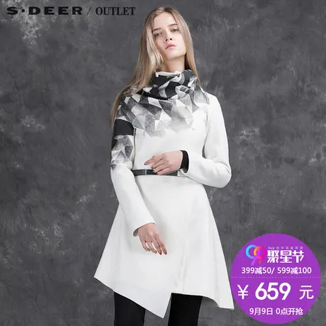 s.⏩deer【�聚】⏫圣迪奥女装冬装现代感几何搭片斜摆大衣S15481828商品大图