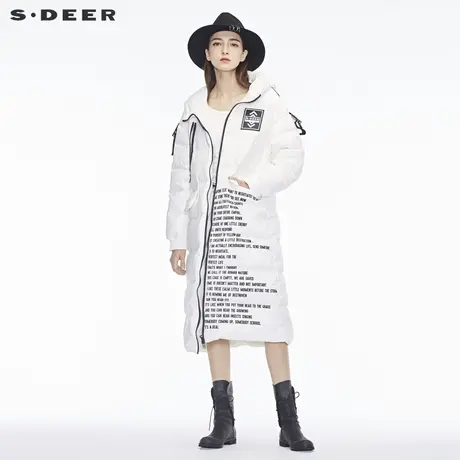 sdeer圣迪奥2018冬装新款撞色字母拉链白色长款羽绒服女S18482465商品大图