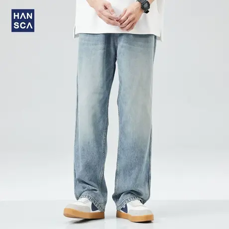 hansca冰感天丝牛仔裤男夏薄款潮牌宽松直筒莱赛尔休闲阔腿长裤男商品大图