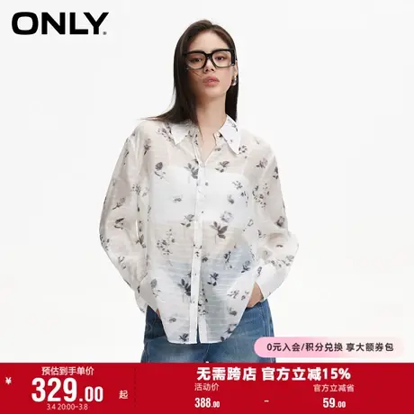 ONLY奥莱夏季玫瑰印花圆弧底摆翻领长袖衬衫女商品大图