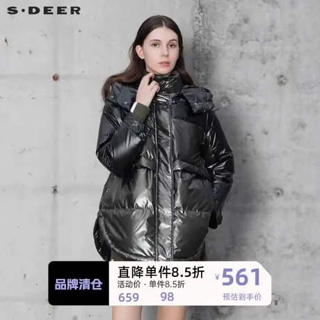 sdeer圣迪奥女装高领连帽亮面加厚中长款羽绒服S21462462🤢商品大图