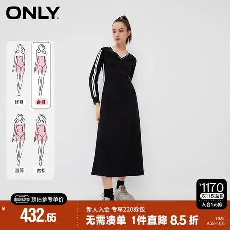 ONLY2023秋季新款时尚撞色长袖V领长裙伞裙连衣裙女|123360006商品大图