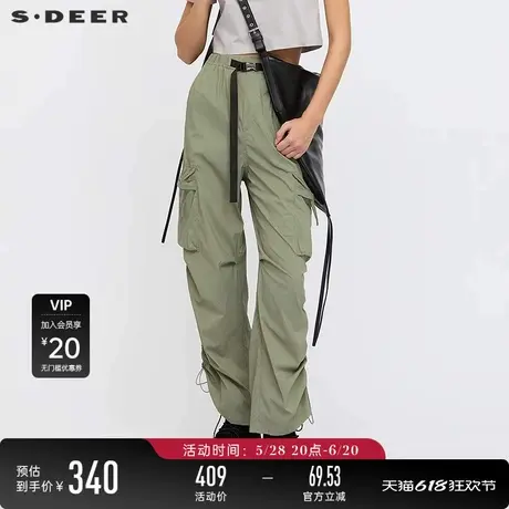 sdeer圣迪奥女装25年新品个性松紧插袋降落伞工装长裤S25260809图片