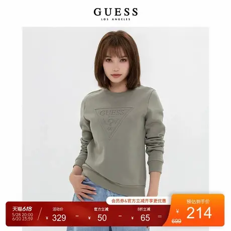 GUESS-女士纯色印花字母休闲时尚宽松圆领卫衣图片