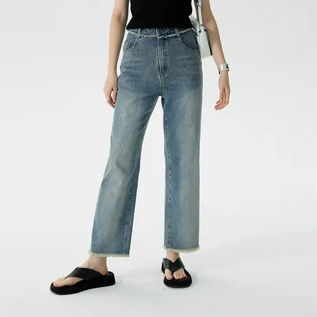 omont蛋挞家  复古直筒牛仔裤女春季新款高腰显瘦九分裤子女商品大图