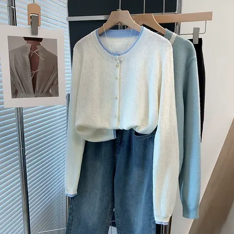 蕾丝假两件针织开衫女2025春秋新款宽松外穿上衣内搭洋气毛衣外套商品大图