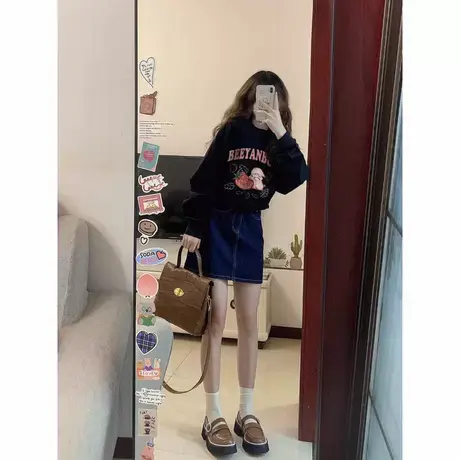 圆领小个子高腰短款卫衣女2025秋冬季薄款加绒爆款宽松显瘦上衣服商品大图