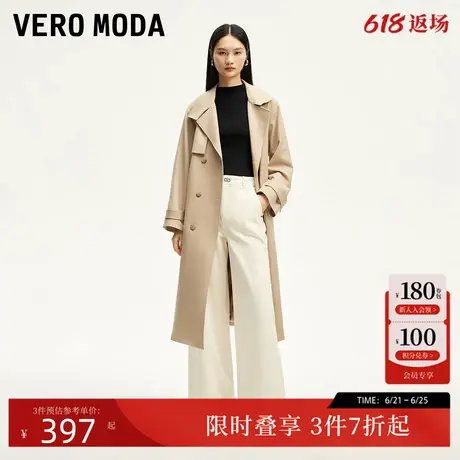 Vero Moda风衣24秋季风挡中长款腰带翻领双排扣通勤大气324321004商品大图