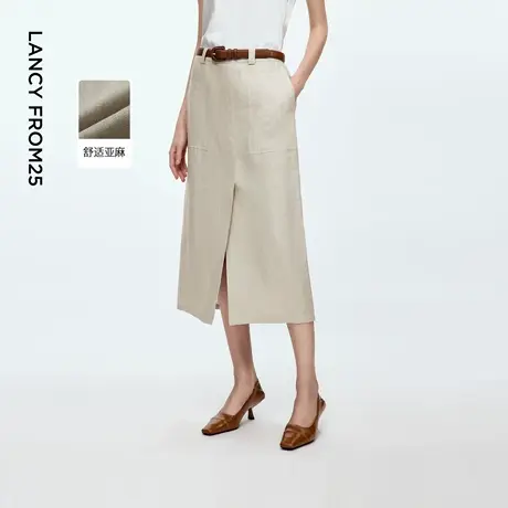 朗姿亚麻高腰直筒半身裙老钱风高级感通勤西装半裙2025年秋季新款商品大图