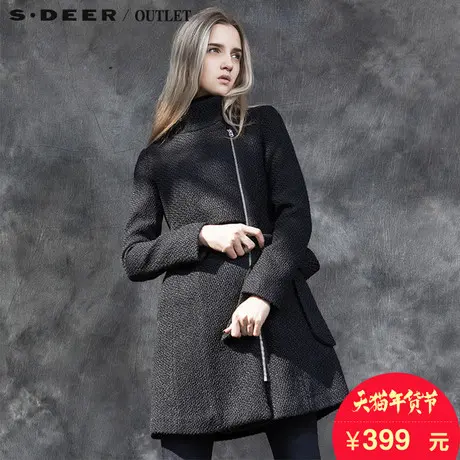 s.deer圣迪奥毛呢外套女中长款 原创修身羊毛呢子大衣S15481765图片