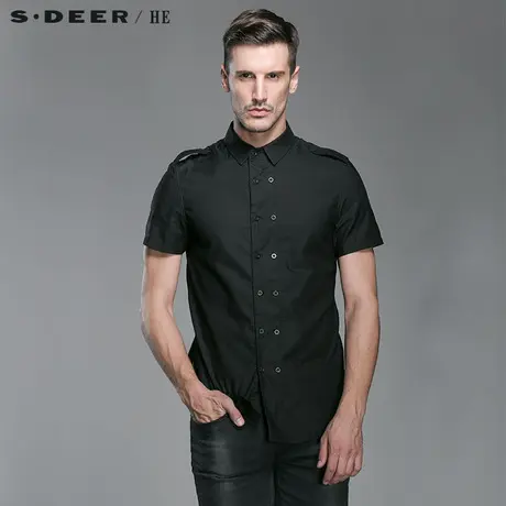S.Deer/He【惠】 圣迪奥男独特设计纯黑衬衫H14270460图片