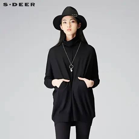 sdeer圣迪奥2018冬装新款纯色宽松口袋蝙蝠袖毛衣针织衫S17483581图片