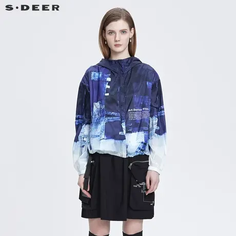 sdeer圣迪奥女装2022新款时尚连帽字母晕染宽松短款外套S22182220图片