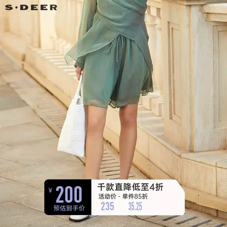 sdeer圣迪奥女装套装抽绳松紧插袋雪纺A字短裤S232Z0919图片