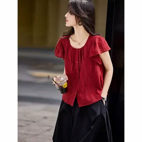 时尚气质设计感短袖衬衫女士夏季2024年新款减龄百搭淑女显瘦上衣商品大图