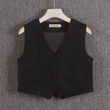 西装马甲女小背心春夏秋薄新款修身外搭坎肩超短款无袖外穿v领黑商品大图