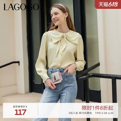 LAGOGO法式复古衬衫女拉谷谷秋季新款海军领温柔甜美上衣商品大图