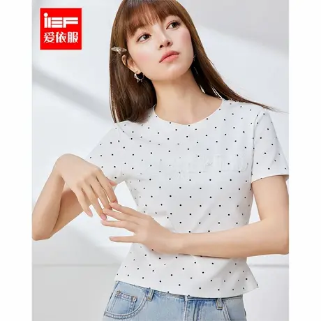 IEF/爱依服短袖上衣2025夏季新款法式温柔小女人气质波点设计T恤图片