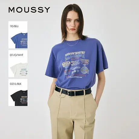MOUSSY 2025夏季新品美式复古风印花做旧短袖T恤女010ISQ90-6851图片