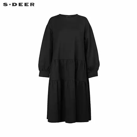 sdeer圣迪奥女装时尚圆领碎褶不规则宽松连衣裙S244Z1290商品大图