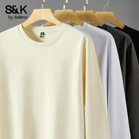 班尼路S&K软糯亲肤打底衫男重磅纯棉圆领长袖内搭T恤男士2025秋季商品大图